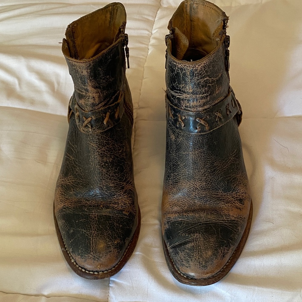 Bed Stu Distressed Brown Ankle Boots